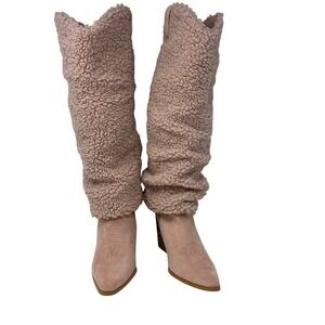 Lilliana Womens 9 Sherpa Boots Faux Fur Slouchy Y2K Festival Coquette Cowboy